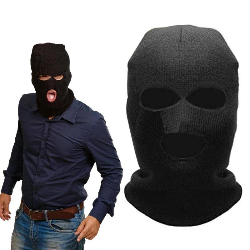 Windproof Ski Mask 3holes Face Mask Knitting Wool Unisex Sports Cycling Keep-Warm Knitting Wool Mask Warm Winter Outdoor Black