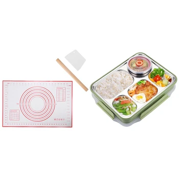 

2 Set Kitchen Ware, 5 Compartments Lunch Box Stainless Steel Leak-Proof & Silicone Baking Mat