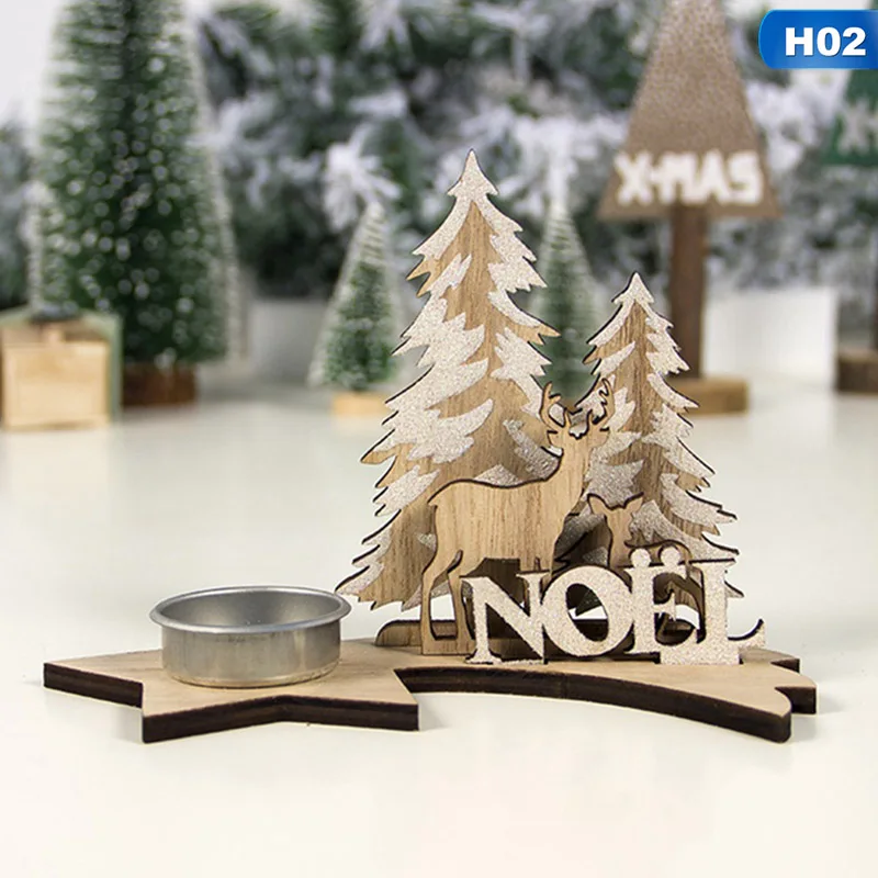 Wood Painted DIY Christmas Candlestick Pentagram Noel Xmas Letter New Year Party Desktop Christmas Decorations