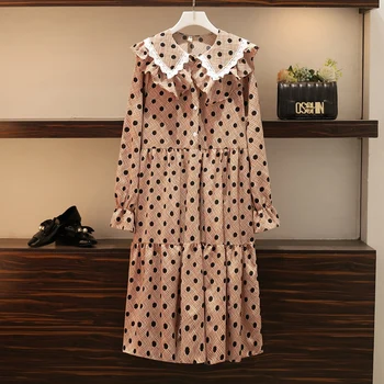 

2020 Fashion Ruffled Collar Dot Midi Dresses Summer 5XL Plus Size Flare Sleeve Loose Dress Elegant Women Bodycon Party Vestidos