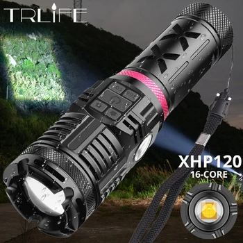 

XHP120 16-core 4 Colors Led Flashlight USB Rechargeable Zoom Lantern COB outdoor Tactical powerful torch use 3x18650 Battery
