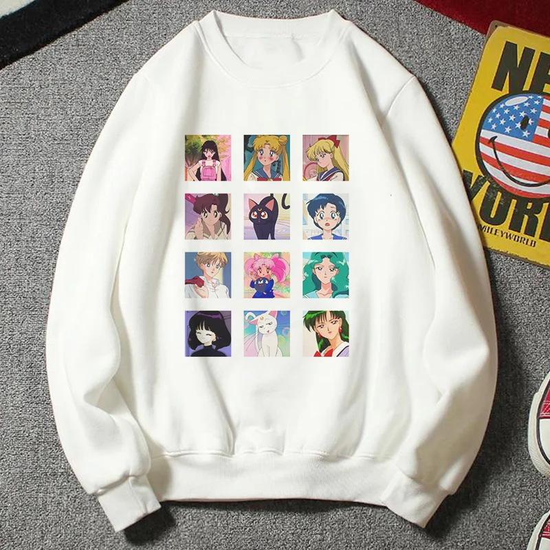 Новая толстовка женская Kawaii Мода плюс размер повседневная одежда Harajuku Мультфильм Ulzzang стиль Сейлор Мун Толстовка забавная половина Толстовка - Цвет: 2864