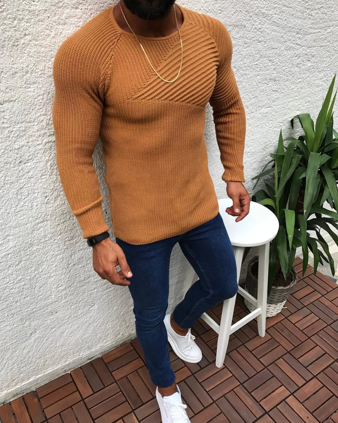 

WENYUJH 2019 Autumn Slim Fit Sweater Men Long Sleeved And O-Neck Knitted Pullover Men Casual Solid Pull Homme Sweater Plus Size