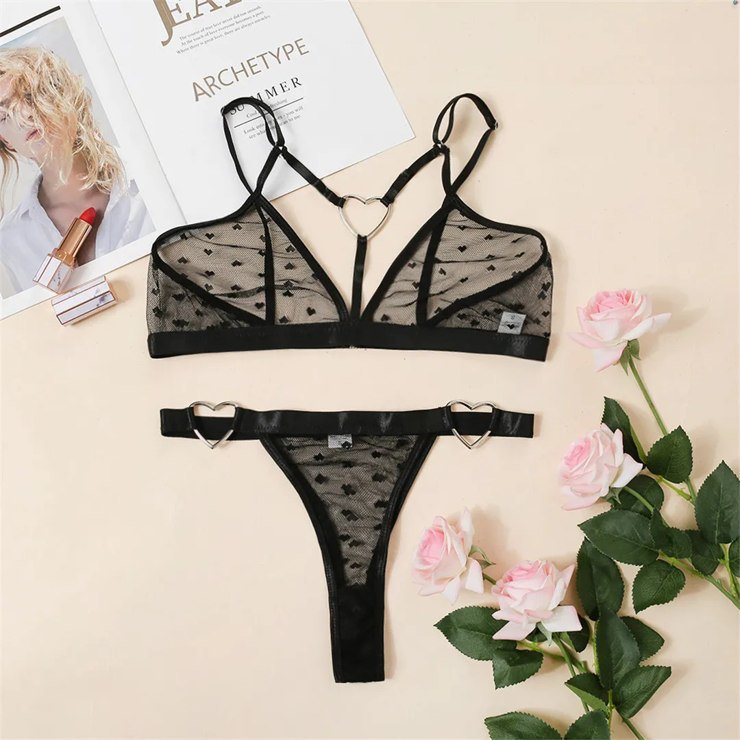 lace underwear set Plus Size Women Sexy Hot Erotic Bra Set Sexy Hollow Out Teddy Bodysuits Underwear Set Lace Deep V Open Lingerie + Stockings Sets matching bra and panties