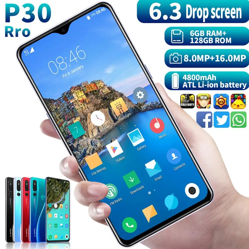 SAILF P30 pro Android 9.0 Octa Core Mobile Phone 6.3' FHD+ 16MP Triple Camera 6G RAM 128GB ROM Smartphone 4G gsm Global unlocked