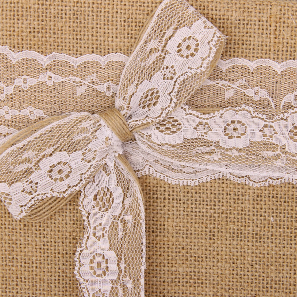 Rustic Chic Burlap Hessian Jute Wedding Guest Book & Pen Set W.Lace Bowknot