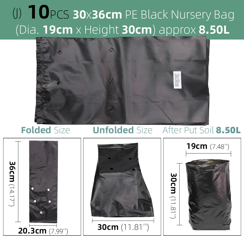 Nursing Growing Bags Pouch Black Plastic Pockets Breathable Garden Cultivation Indoor Outdoor Cultivation Planting Planter Pots