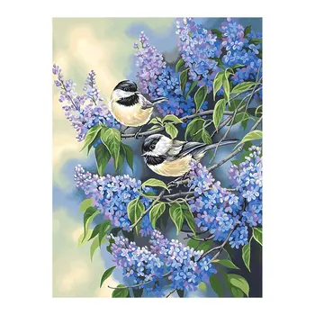 

Rusty Breasted Tit Diamond Painting Lilac Flowers Birds Round Full Drill Nouveaute DIY Mosaic Embroidery 5D Cross Stitch Gifts