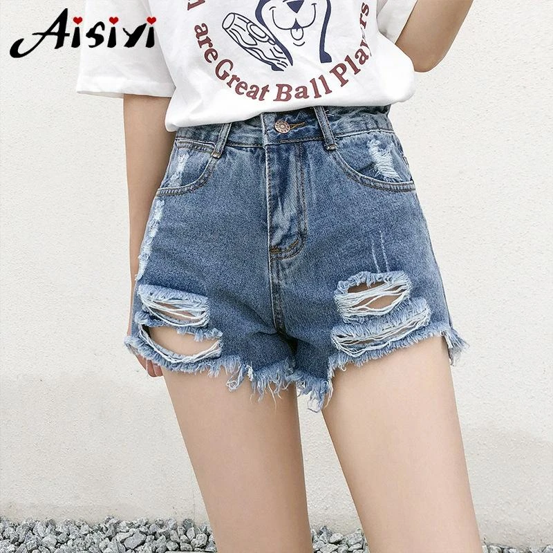 denim shorts with wide leg opening