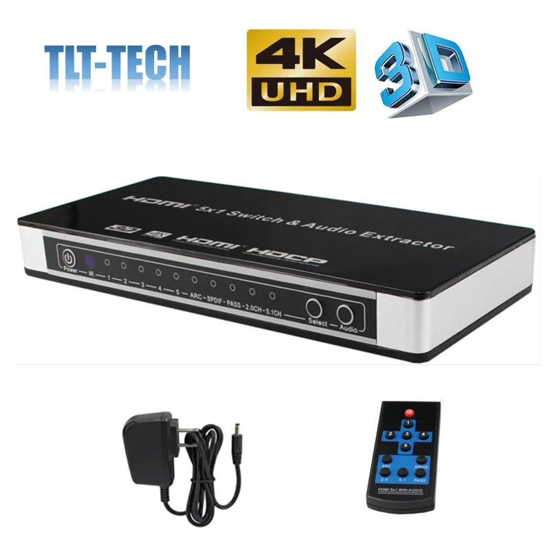 

HDMI Switch 5x1 Audio Extractor 4K x 2K@30hz 5 Port hdmi switcher Supports Ultra HD 4K Full HD 1080P 3D ARC with IR remote
