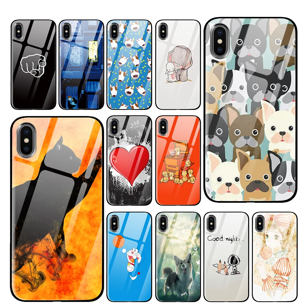 Переносная кошка собака для iPhone 5 5S SE 6 6s 7 8 Plus X XS Max XR закаленное стекло телефонные чехлы