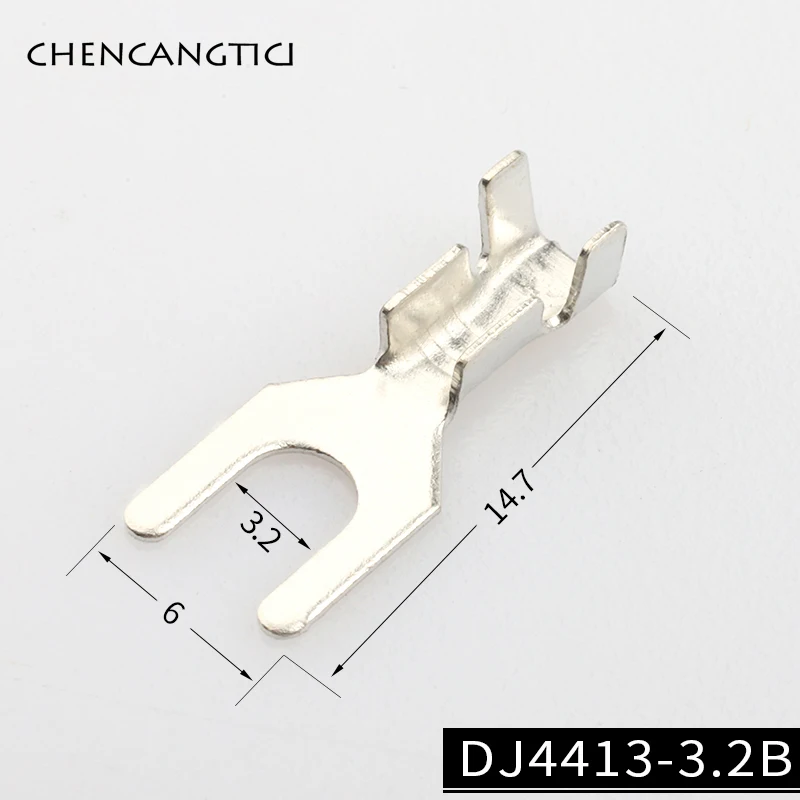 Terminal Block 50 Pcs Fork Spade Terminal Block Cold-Pressed Bare 3.2MM Crimp Terminal Pin U/Y-Shaped Grounding Lug DJ4413-3.2B