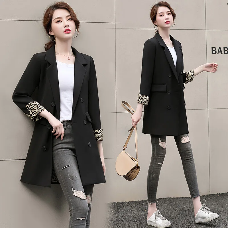 

Suit 2019 Online Celebrity Spring And Autumn New Style Korean-style Black And White with Pattern Suit Jacket Blouses Mid-length
