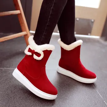 

Russia winter snow boots thick fur flat platform shoes woman wedges heel women ankle boots female shoes size 41 42 43