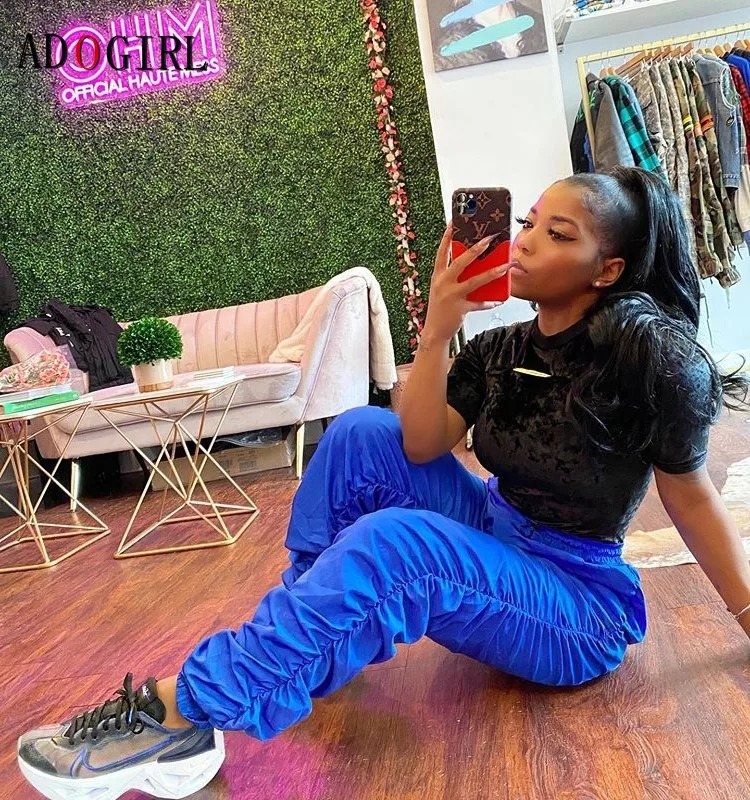 

Adogirl Women Stacked Sweatpants High Waist Pants Streetwear Female Fashion Hip Hop Pants Casual Solid Jogger Active Plus Size