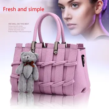 

Women Lady Handbag Shoulder Bags Tote Purse Leather Top Handle Bag Messenger Satchel with Cute Bear Pendant M5TE