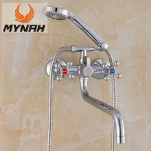 MYNAH Long Spout Double Handle Silver Shower Set Hand Shower Bathroom Wall Mounted Bathtub Shower Faucet