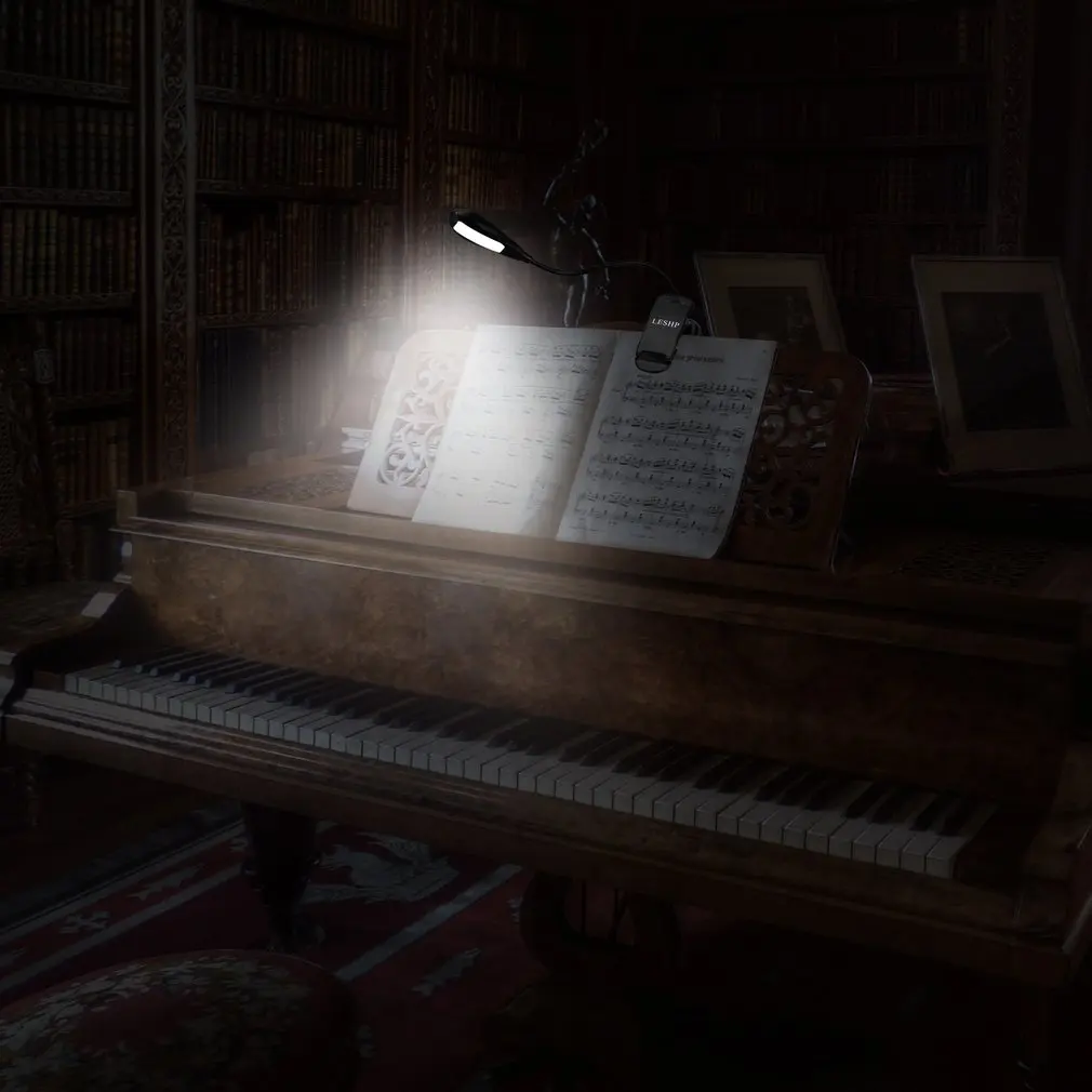 LESHP перезаряжаемый 4LED книжный/музыкальный светильник, Гибкая Настольная лампа с зажимом, регулируемое освещение, гусиная шея, встроенный аккумулятор 1000 мАч