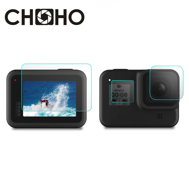 Для Gopro 8 Черные аксессуары, защита экрана закаленное стекло ультра ясный lcd HD+ защита объектива 3 шт. Набор для Go Pro Hero 8