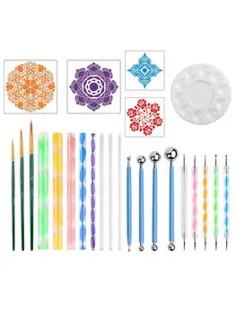 25PCS Mandala Dotting Tools Set Pen Dotting Tool Mandala Stencil Ball Stylus Paint Tray Painting Rock Coloring Drawing Supplies 3