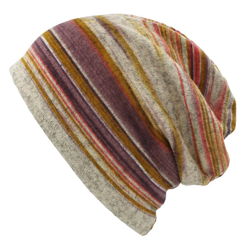 LOVINGSHA Autumn Winter Striped Design Thin Skullies Beanies Women Hats For Men Fashion Feminino Multifunction Scarf BHT109 2