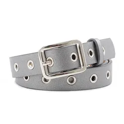 Women Belts Silver Square Pin Buckle Belt Adjustable Hole Leather Belt Female All-Match Waistband
