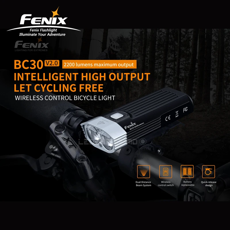 Интеллектуальный велосипедный/велосипедный фонарь Fenix BC30 V2.0 2200 люмен с высоким
