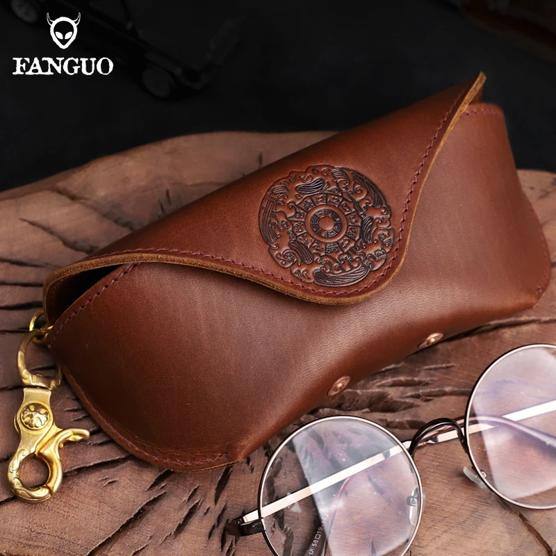 Retro Luxury Pattern Sunglasses Cover Genuine Leather Glasses Soft