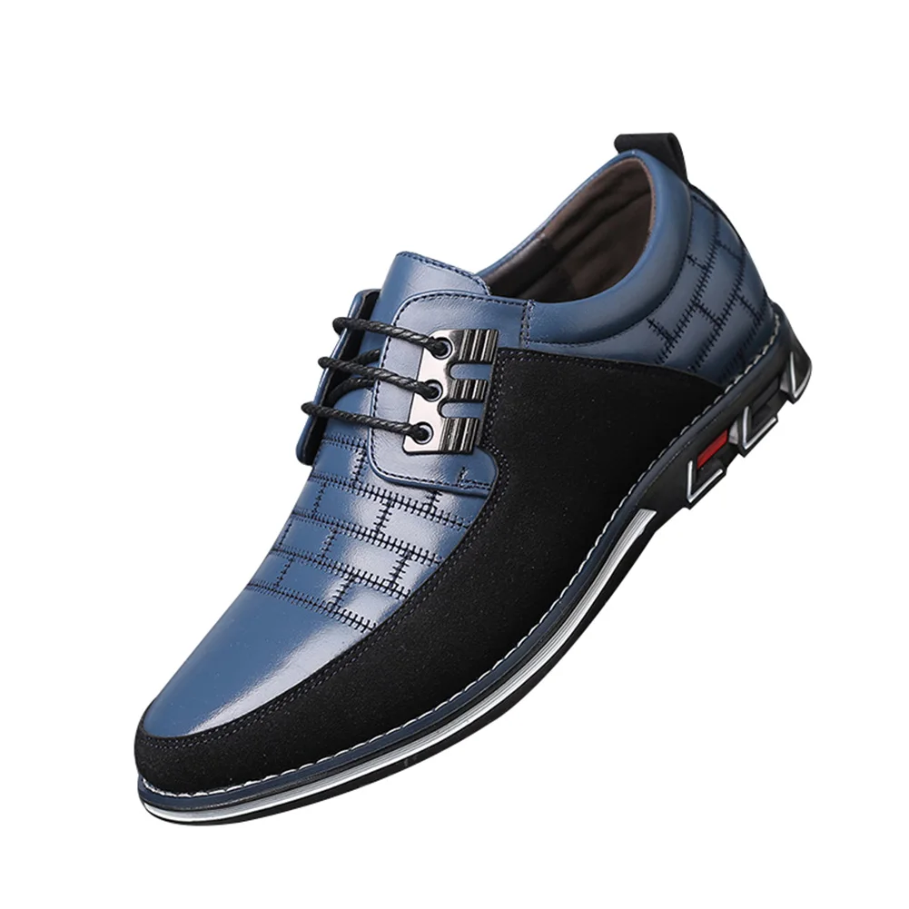 Тёмно-синий Men Casual PU Leather Shoes Loafers Breathable Non Slip Rubber Sole Walking Shoes H66 - Цвет: Тёмно-синий