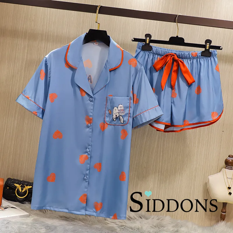 Siddons 2020 Summer New Pajamas Women's Spring Silk Thin Section Summer Loose Simulation Silk Two-piece Suit Home Service