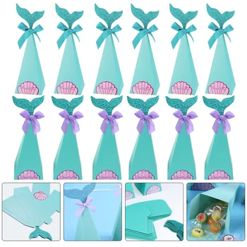 

40pcs Candy Bag Gift Bag Mermaid Shape Design Pointed Cone Candy Case Wedding Candy Bag for Party (Blue Mermaid Purple Bowknot,