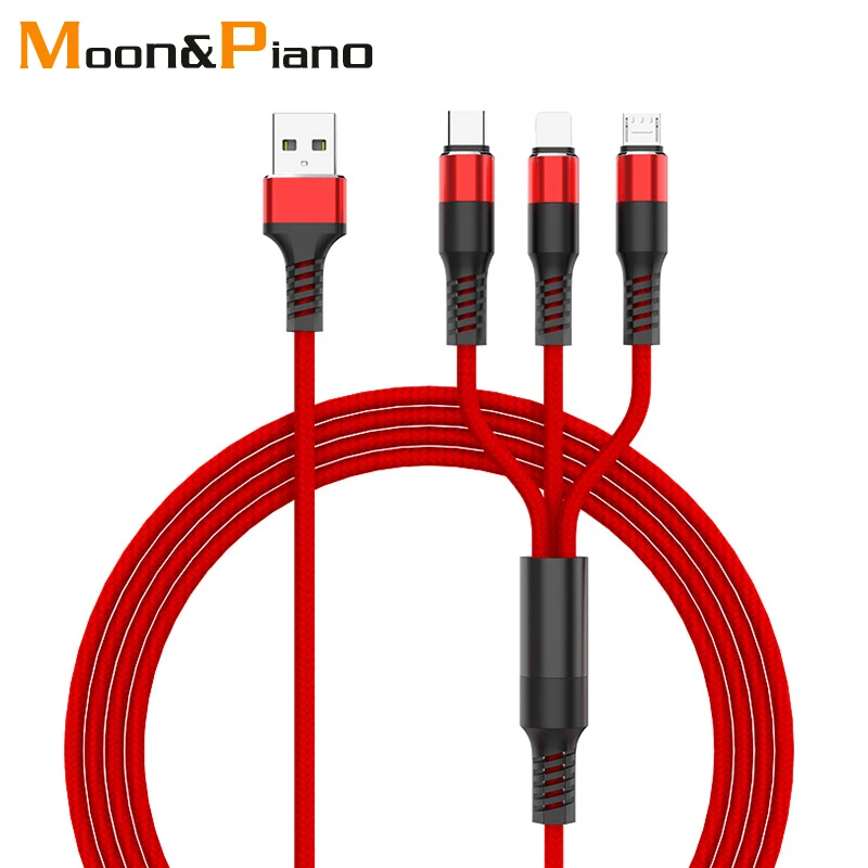 3 в 1 кабель для зарядки Micro usb type C iOS кабели для зарядки 2.5A шнур для быстрой зарядки мобильного телефона нейлоновый провод 1,2 м красный синий черный