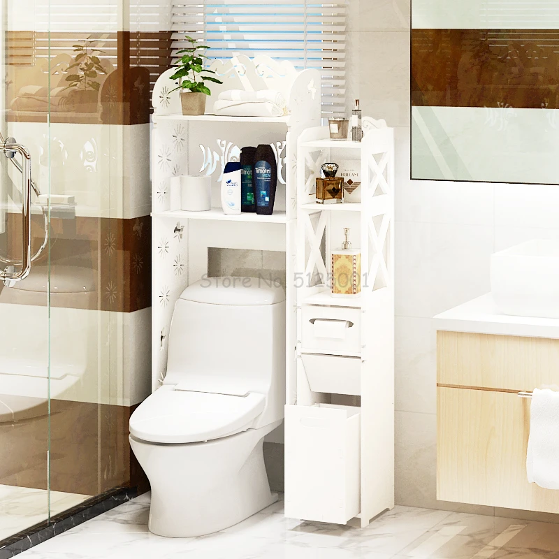Креативный туалетный стеллаж для ванной, напольный унитаз, водонепроницаемый многослойный стеллаж для хранения в ванной, Пробивка, шкафчик - Цвет: Слоновая кость