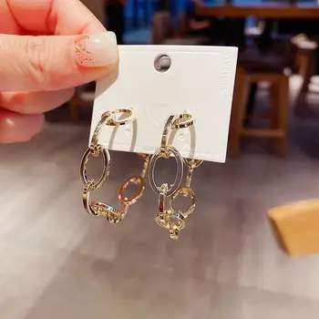 

Trendy Cubic Zirconia Gold Hoop Earrings Round Geometric High Quality Simple Drop Earrings For Women Korean Jewelry