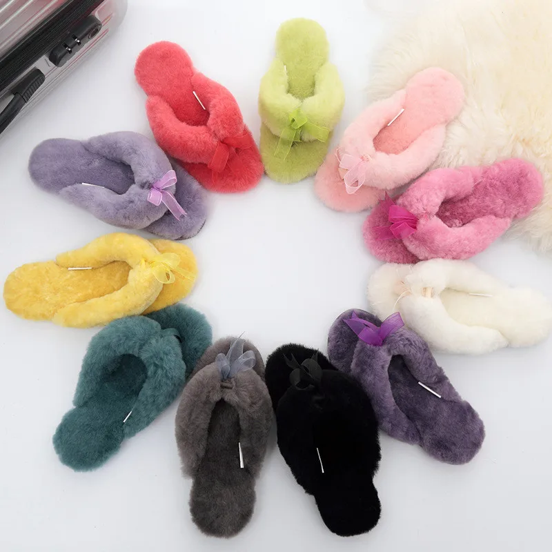 Lady Casual House Shoes Sheepskin Fur Slippers Winter Women Indoor Warm Wool