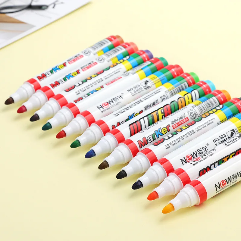 12 colors white board marker pen children drawing marker colorful office pen liquid chalk erasable glass ceramics erasble