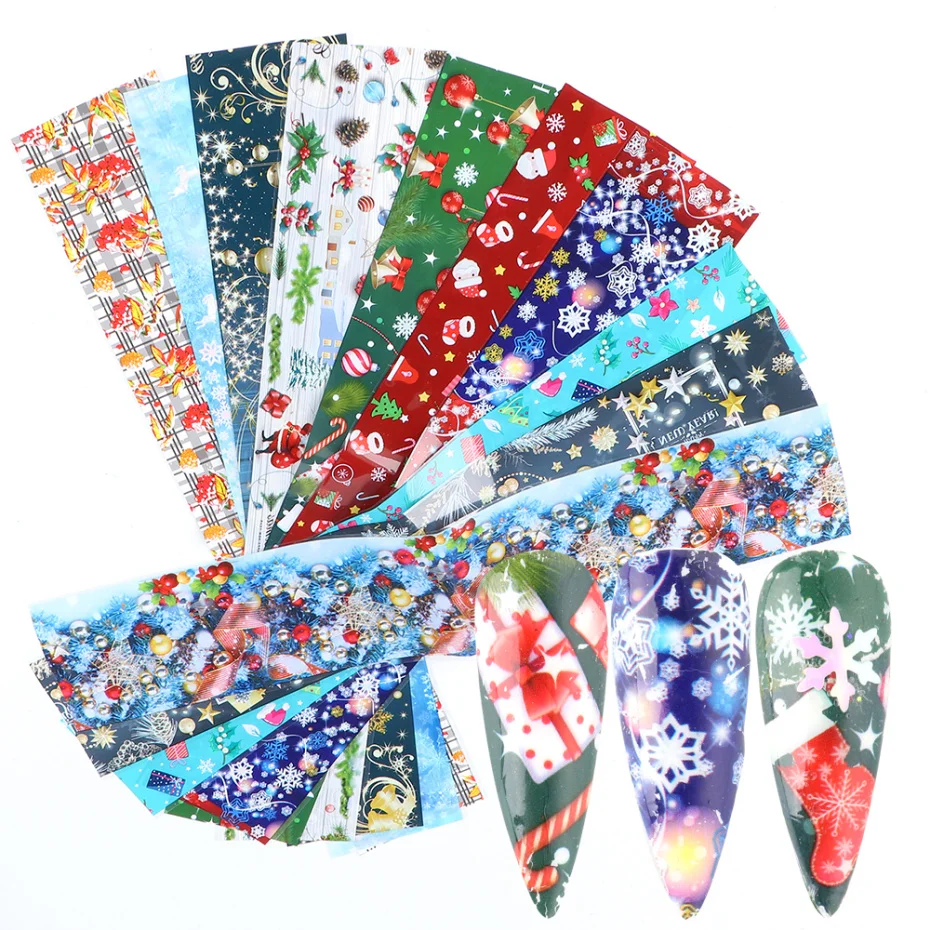 10 шт рождественские Переводные Фольга наклейки для ногтей обертывание красочные