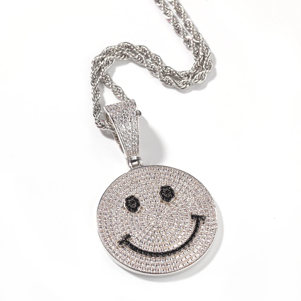 Uwin смайлик кулон с шармом ожерелье кубический циркон модный рок мужской хип-хоп, панк украшения, подходит для подарка теннисная цепь