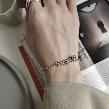 

RUIYI Real 925 Sterling Silver Women Vintage Distressed Design Crown Charm Beads Chain Bracelets Exquisite Make Old Bracelets