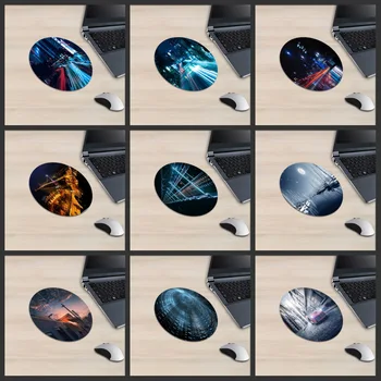 

XGZ Round Mouse Pad High Exposure Imaging City Scene Fishing Port Subway Image Car Bridge Desk Pad Cartoon Sunset Scene Rubber