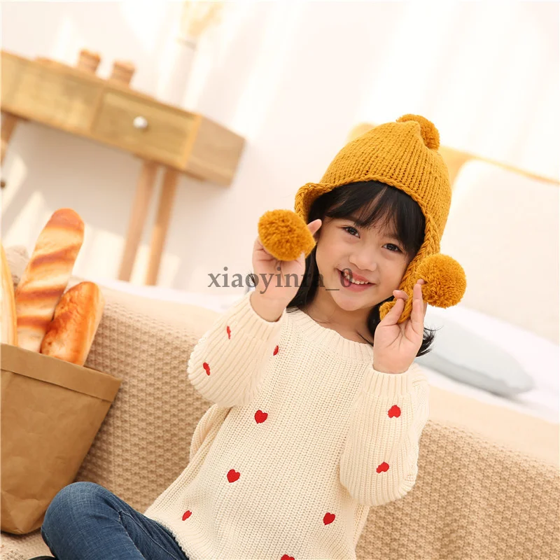 Newborn Kids Baby Boy Girl Hat Winter Warm Crochet Knit Cartoon Lovely Bobble Beanie Cap 7 Colors