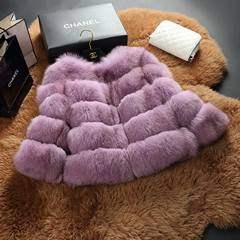 purple DEAT осенне-зимнее пальто из искусственного лисьего меха женские имитирующие кожаные Свободные пиджаки из искусственного меха MG763 - Цвет: purple