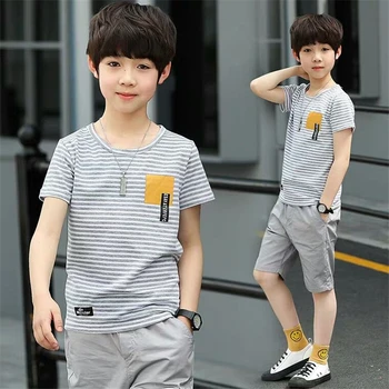 

Boys summer clothing 2020 new Korean version of the striped suit children's summer children's clothing boys in the big boy short