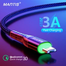 MANTIS 3m 2m LED Micro Cabo Usb Para Samsung Xiaomi 3A Carregamento Rápido Carregador Microusb Android Telefone Móvel fio Cabo de dados