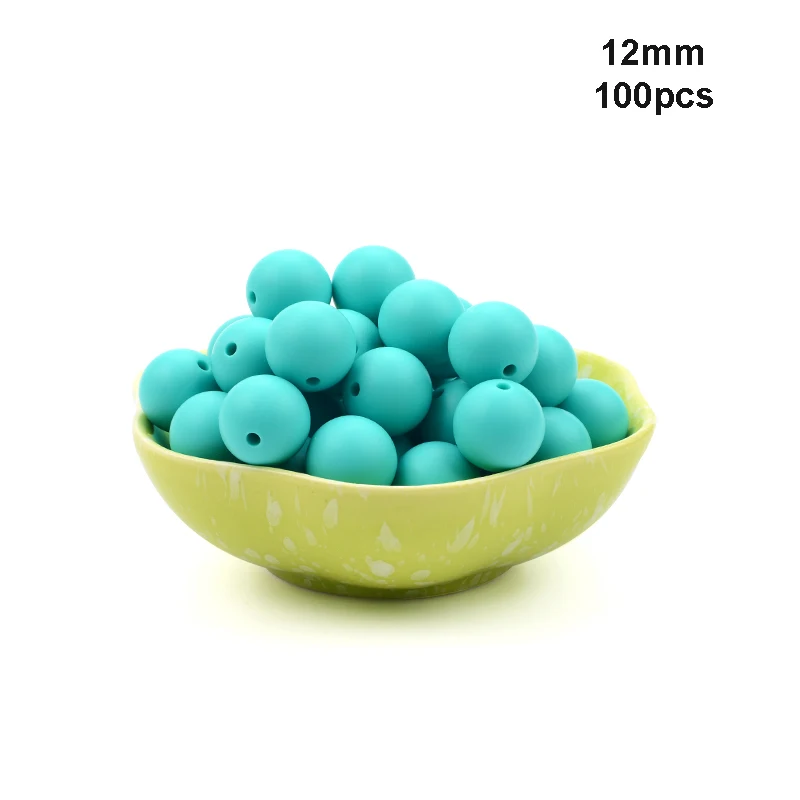 Turquoise LOFCA 12 мм, 100 шт./лот, бусины из пищевого силикона, Прорезыватель для зубов, круглые бусины, Детская жевательная для прорезывания зубов, Силиконовые Прорезыватели для самостоятельного изготовления - Цвет: Turquoise