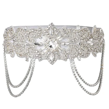 

Flapper Headband Roaring 20S Bridal Headpiece 1920S Great Gatsby Accessory with Rhinestones Chain for 1920S Themed Wedding Costu