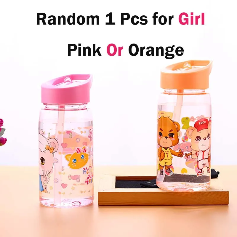 1Pcs Girl Color Дети мультфильм Животные школы питьевой воды соломы бутылки соломы Сиппи детские чашки спорта фляга для путешествующих 520 мл - Цвет: 1Pcs Girl Color