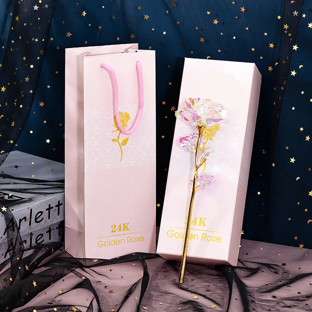 

Mother's Day Gift 21k Gold Foil Artificial Rose Flower Gift with Box Festive Party Valentines Day Gift Wedding Gifts for Guests