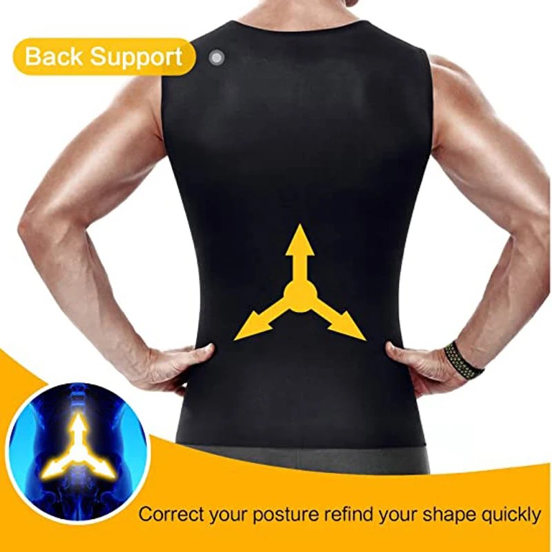 Mens Heat Trapping Zipper Sweat Enhancing Vest Neoprene Sauna Ultra Sweat Shirt Slimming Tank Top Body Shaper Bodybuilding Men