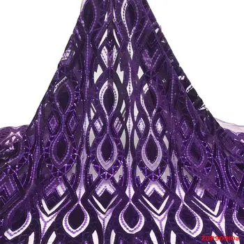 

African French velvet lace fabric 2019 high quality embroidered tulle sequins lace purple/red/black/green Nigerian lace fabrics